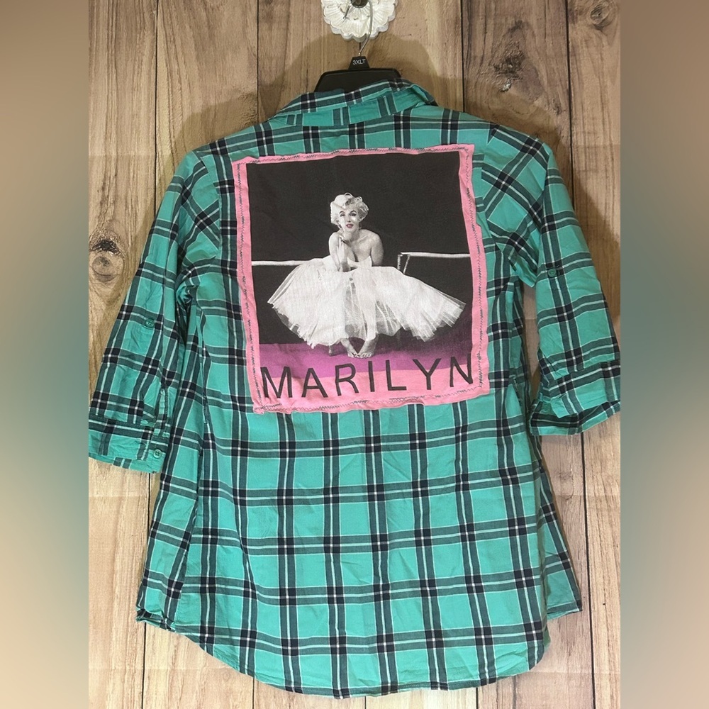 NWT UpCycled Graphic Flannel Size Girls XL 14/16 or Adult XS